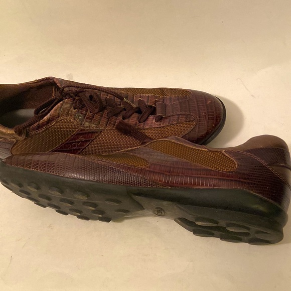 TOD’s Lace Up Flat Sneakers Brown Croco Leather/Mesh Shoes 38/7.5 Italy - Picture 4 of 10